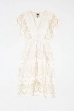 FARM RIO OFF WHITE RICHELIEU MIDI DRESS New In