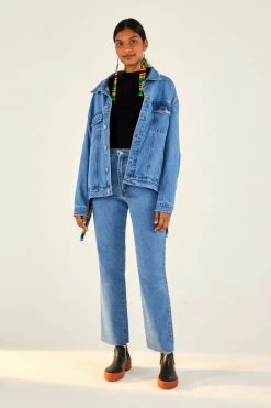 FARM RIO Outerwear YAWANAWA EMBROIDERED FRINGE DENIM JACKET