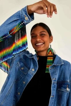 FARM RIO Outerwear YAWANAWA EMBROIDERED FRINGE DENIM JACKET