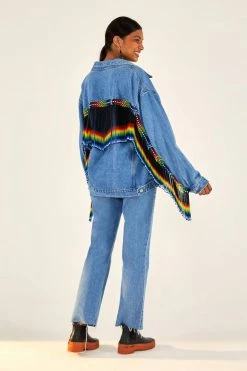 FARM RIO Outerwear YAWANAWA EMBROIDERED FRINGE DENIM JACKET