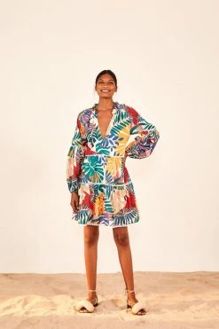 FARM RIO OFF WHITE MACAW MINI DRESS New In