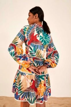 FARM RIO OFF WHITE MACAW MINI DRESS New In