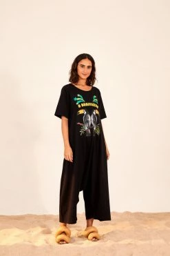 FARM RIO A BRASILEIRA BLACK JERSEY JUMPSUIT New In