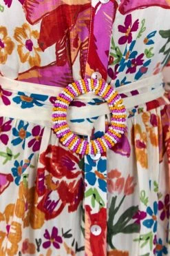 FARM RIO WHITE SPRING BANANAS BELTED MINI DRESS Most Loved