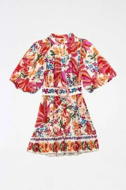 FARM RIO WHITE SPRING BANANAS BELTED MINI DRESS Most Loved