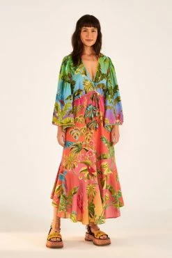 FARM RIO Most Loved Ombre Forest Ruffle Tunic Dress