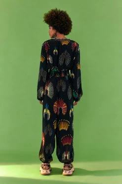 FARM RIO WONDERFUL HEADDRESS LONG SLEEVE JUMPSUIT New In