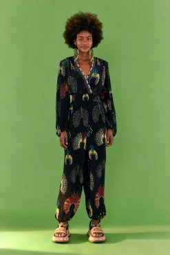 FARM RIO WONDERFUL HEADDRESS LONG SLEEVE JUMPSUIT New In