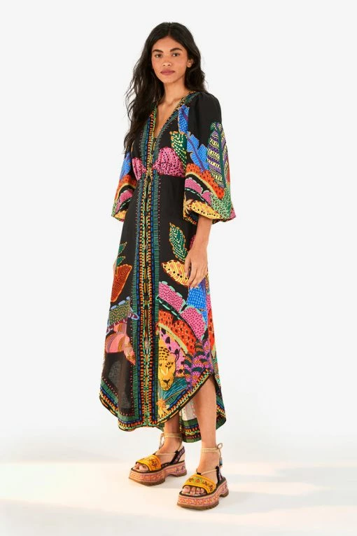 FARM RIO Black Cool Leopards Maxi Dress