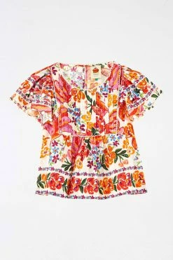 FARM RIO Most Loved WHITE SPRING BANANAS BLOUSE