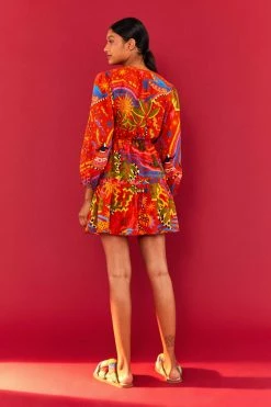 FARM RIO Most Loved RED MAGIC FOREST V NECK MINI DRESS