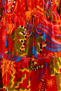 FARM RIO Most Loved RED MAGIC FOREST V NECK MINI DRESS