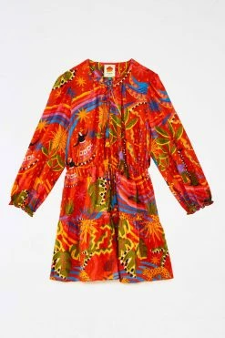 FARM RIO Most Loved RED MAGIC FOREST V NECK MINI DRESS