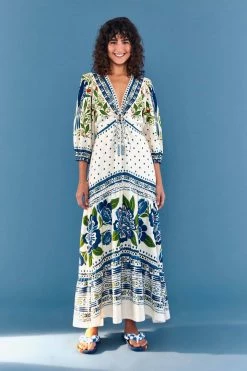 FARM RIO Most Loved Off White Macaw Flight Maxi Dress