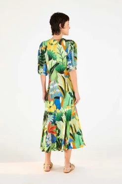 FARM RIO Vintage Toucans Button-Down Midi Dress New In