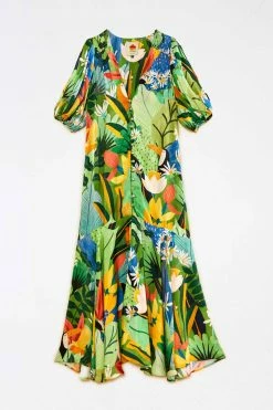 FARM RIO Vintage Toucans Button-Down Midi Dress New In
