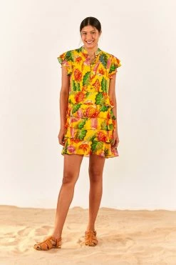 FARM RIO Yellow Beaks & Bananas Layered Mini Dress