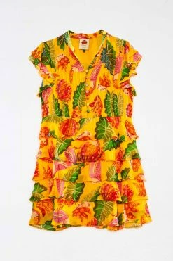 FARM RIO Yellow Beaks & Bananas Layered Mini Dress