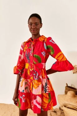 FARM RIO Red Mixed Fruits Ocean Mini Dress