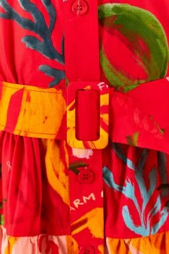 FARM RIO Red Mixed Fruits Ocean Mini Dress