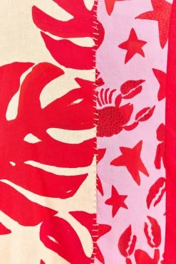 FARM RIO Mixed Red Monstera Asymmetrical Midi Dress