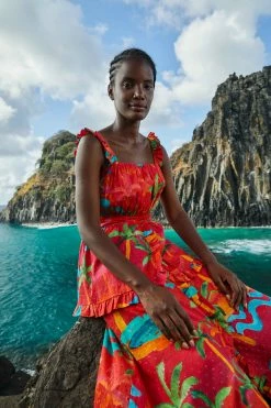 FARM RIO Red Ipanema Midi Dress New In