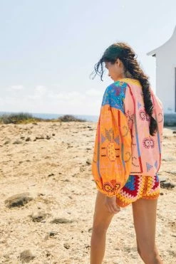 FARM RIO New In Color Block Embroidered Blouse