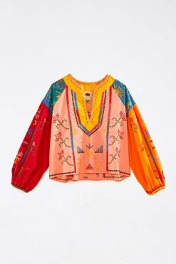 FARM RIO New In Color Block Embroidered Blouse