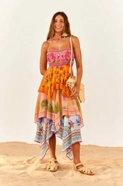 FARM RIO New In Mixed Scarves Layered Midi Dress