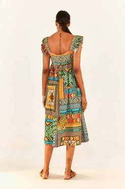 FARM RIO Banana Scarves Square Neck Maxi Dress New In