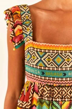 FARM RIO Banana Scarves Square Neck Maxi Dress New In