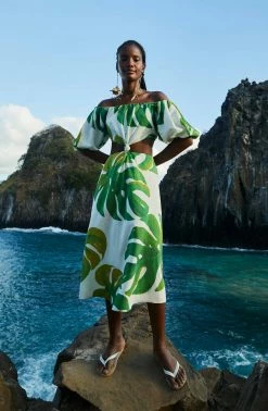 FARM RIO White Monstera Knot Midi Dress New In