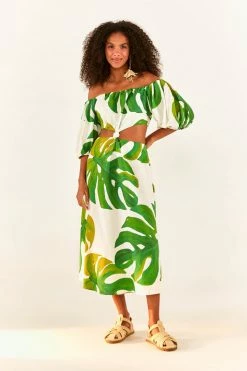 FARM RIO White Monstera Knot Midi Dress New In