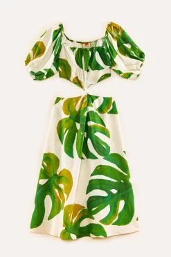 FARM RIO White Monstera Knot Midi Dress New In