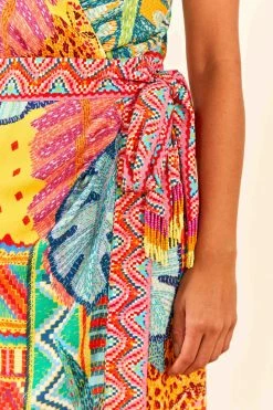 FARM RIO Summer Tapestry Halter Neck Midi Dress