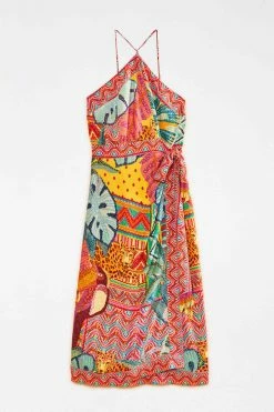 FARM RIO Summer Tapestry Halter Neck Midi Dress