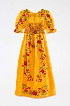 FARM RIO Yellow Flower Dream Puff Sleeve Maxi Dress