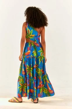 FARM RIO Blue Sunny Day One-Shoulder Maxi Dress