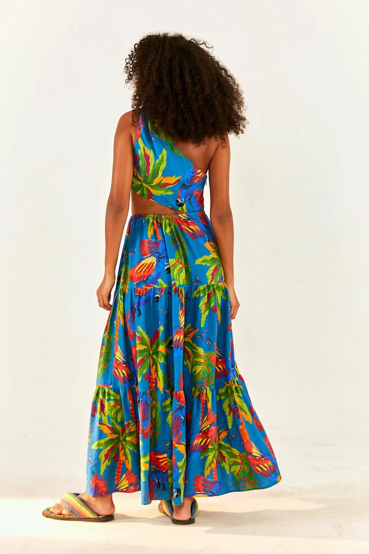 FARM RIO Blue Sunny Day One-Shoulder Maxi Dress
