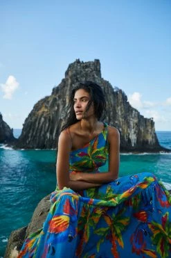 FARM RIO Blue Sunny Day One-Shoulder Maxi Dress