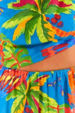 FARM RIO Blue Sunny Day One-Shoulder Maxi Dress