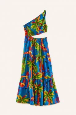 FARM RIO Blue Sunny Day One-Shoulder Maxi Dress