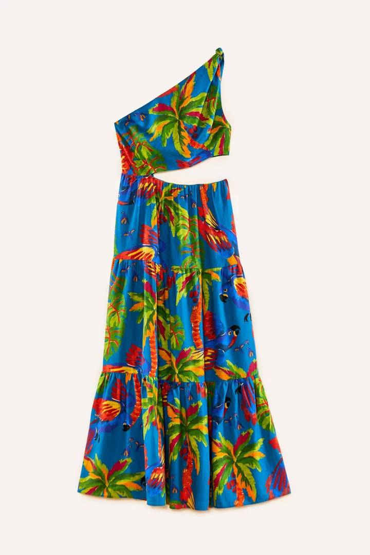 FARM RIO Blue Sunny Day One-Shoulder Maxi Dress