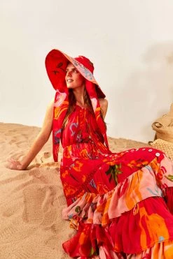 FARM RIO New In Red Mixed Fruits Ocean Maxi Dress