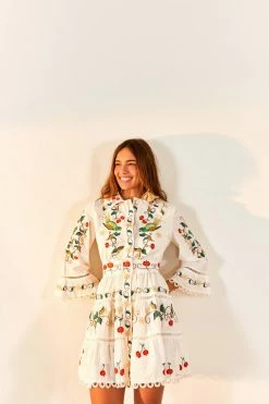 FARM RIO Pitanga Embroidered Belted Mini Dress