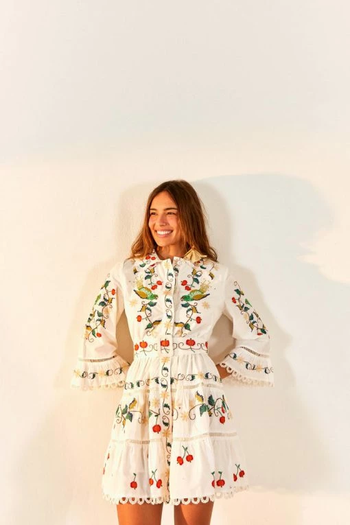 FARM RIO Pitanga Embroidered Belted Mini Dress
