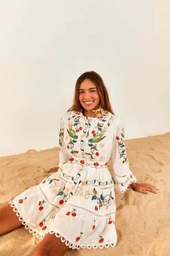 FARM RIO Pitanga Embroidered Belted Mini Dress