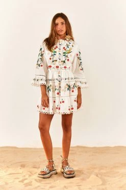 FARM RIO Pitanga Embroidered Belted Mini Dress