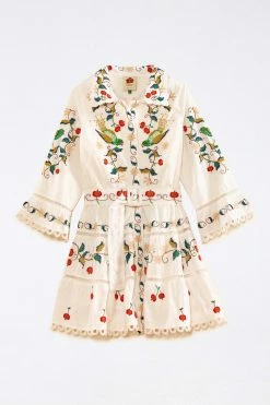 FARM RIO Pitanga Embroidered Belted Mini Dress