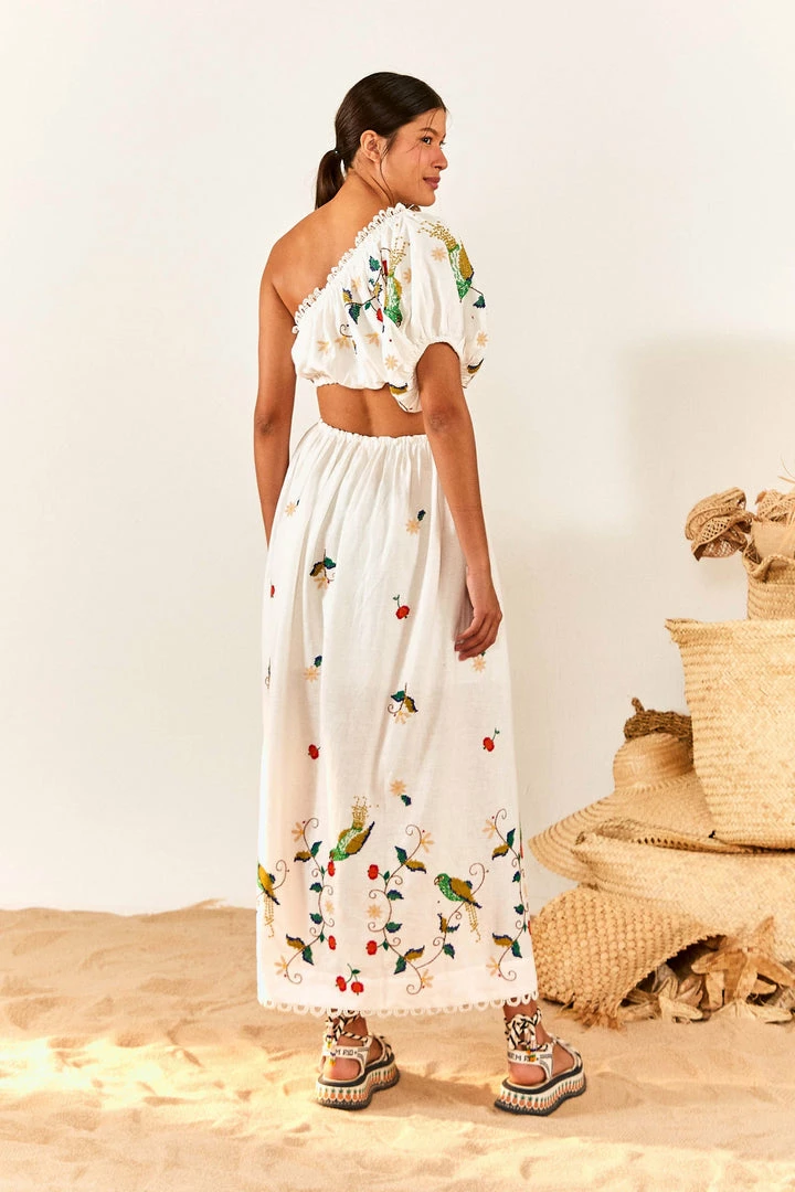 FARM RIO Pitanga Embroidered One-Shoulder Maxi Dress
